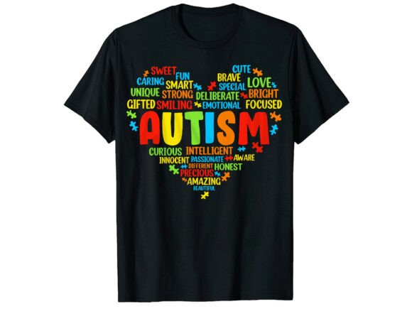 Autism Heart Positive Words T-Shirt Design Review