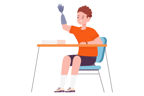 Boy with Prosthetic Hand in School Class