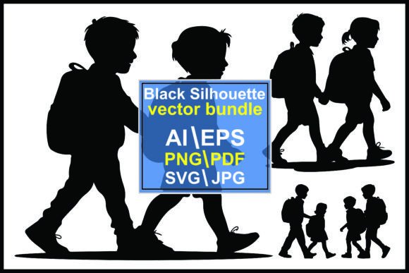 Silhouettes of Children Walking Formatio